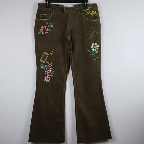 Sugarlips Denim - SUGAR LIPS Olive Green Floral Embroidered Corduroy